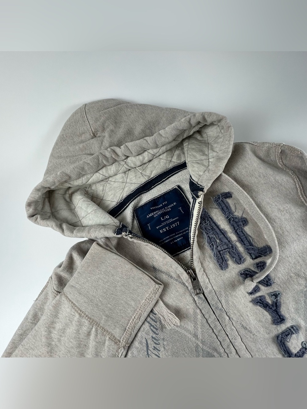 American Eagle Men’s SZ L Vintage Fit Y2K Grunge Thermal Zip Up Hoodie Skater